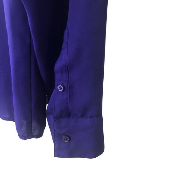 Express Women’s Blouse Sheer Small Long Sleeve Roll Up V Neck Buttons Office - Picture 6 of 9